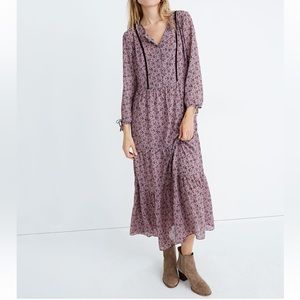 Madewell Long-Sleeve Tiered Dress in Branch Floral